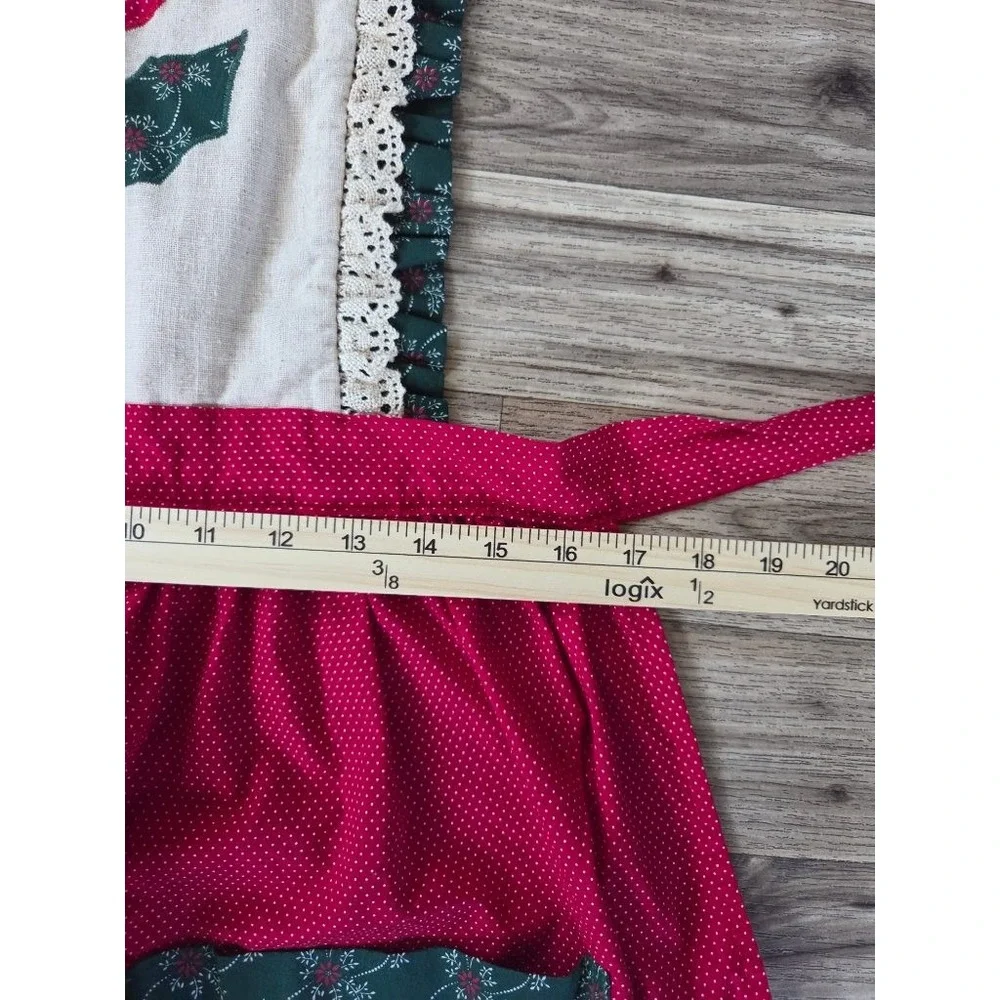 Handmade Christmas Apron Red Polka Dot Heart Holly Applique Cottagecore Holiday